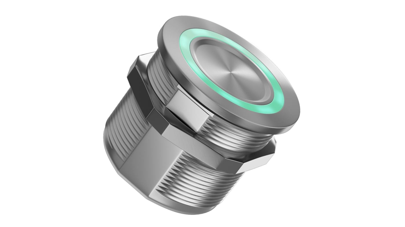 RS PRO Illuminated Piezo Switch, Momentary (NO), SPST, IP69, Cable, 1A, -20 → +75°C Natural Aluminium