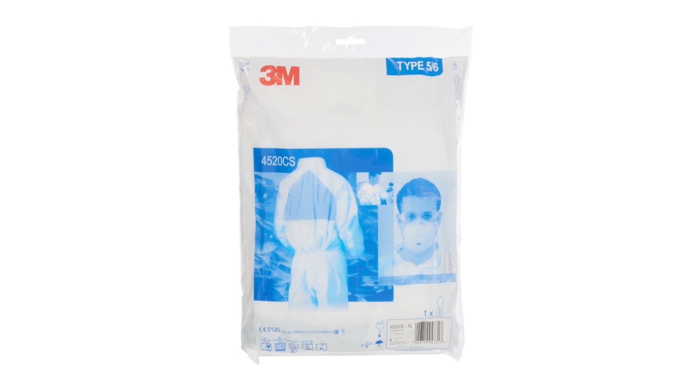 Tute monouso 3M in polipropilene, XL Unisex, col. bianco, con cappuccio