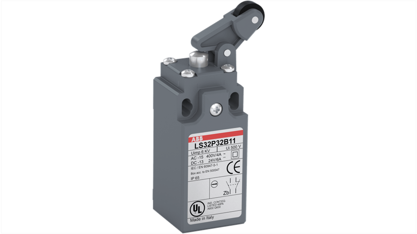 ABB Roller Lever Limit Switch, 1NO/1NC, IP65, Plastic Housing, 400V ac ac Max