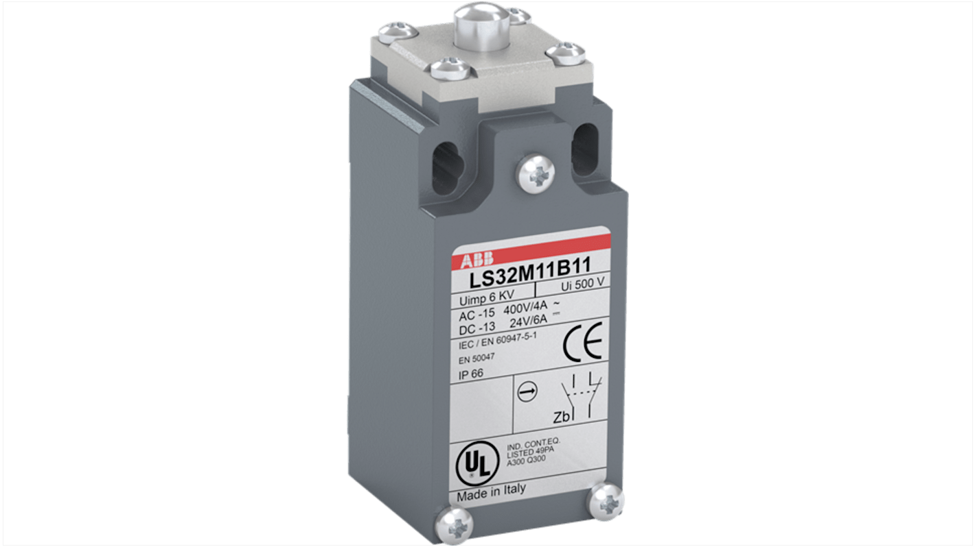 ABB Roller Lever Limit Switch, 1NO/1NC, IP66, Zinc Alloy Housing, 400V ac ac Max