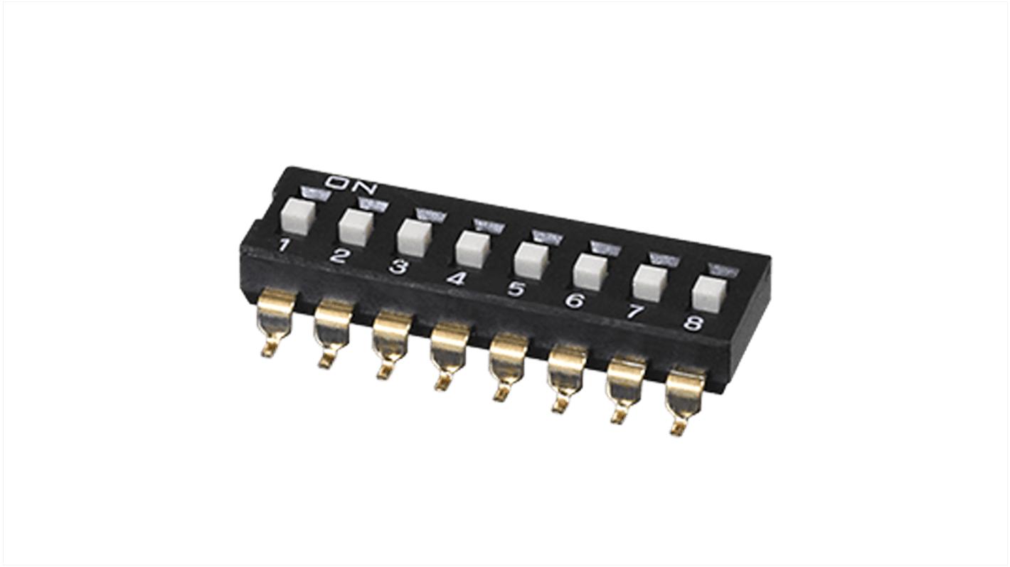 DIP Switch, SPST, 2.54 pitch, flat actua