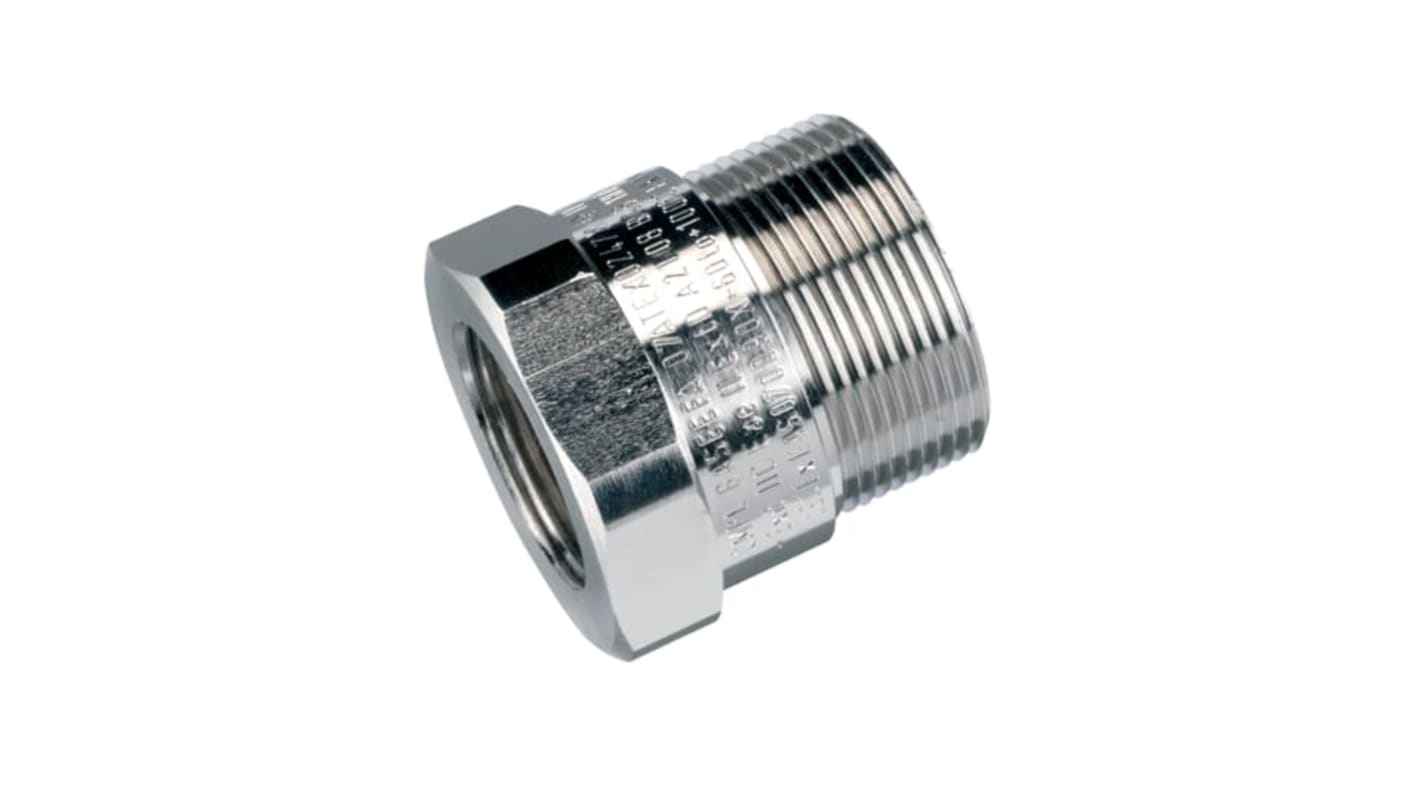 ABB Reducer, Hose Adapter, 32mm Nominal Size, M32, Nickel Plated Brass, Metallic