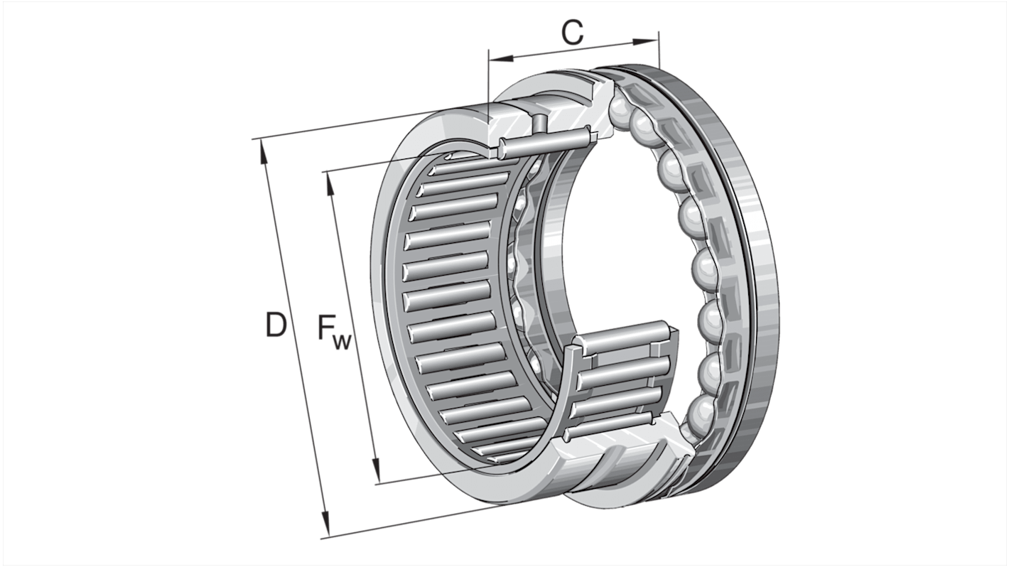 Cuscinetto a rullo INA, Ø int. 30mm, Ø est. 42mm, guida larga 30mm