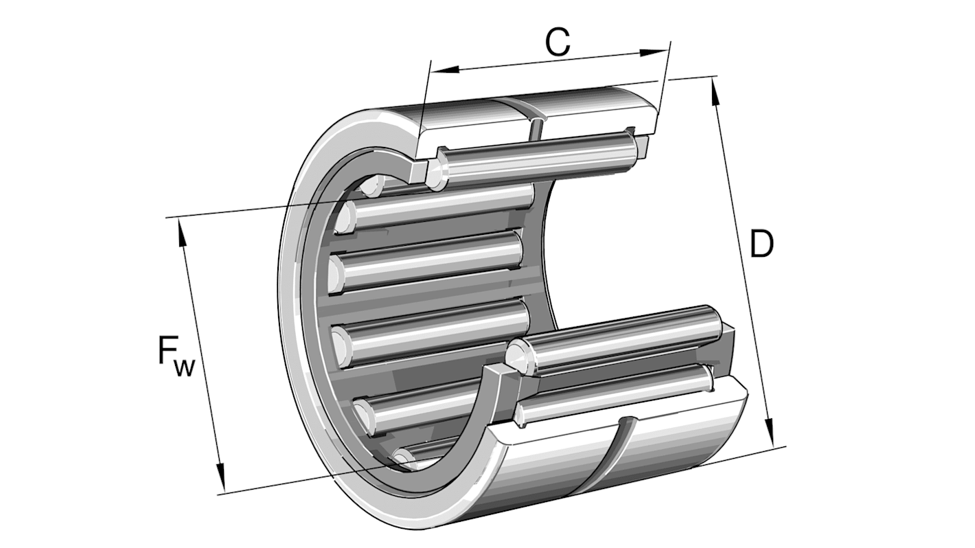 Cuscinetto a rullo INA, file , Ø int. 9mm, Ø est. 16mm, guida larga 16mm
