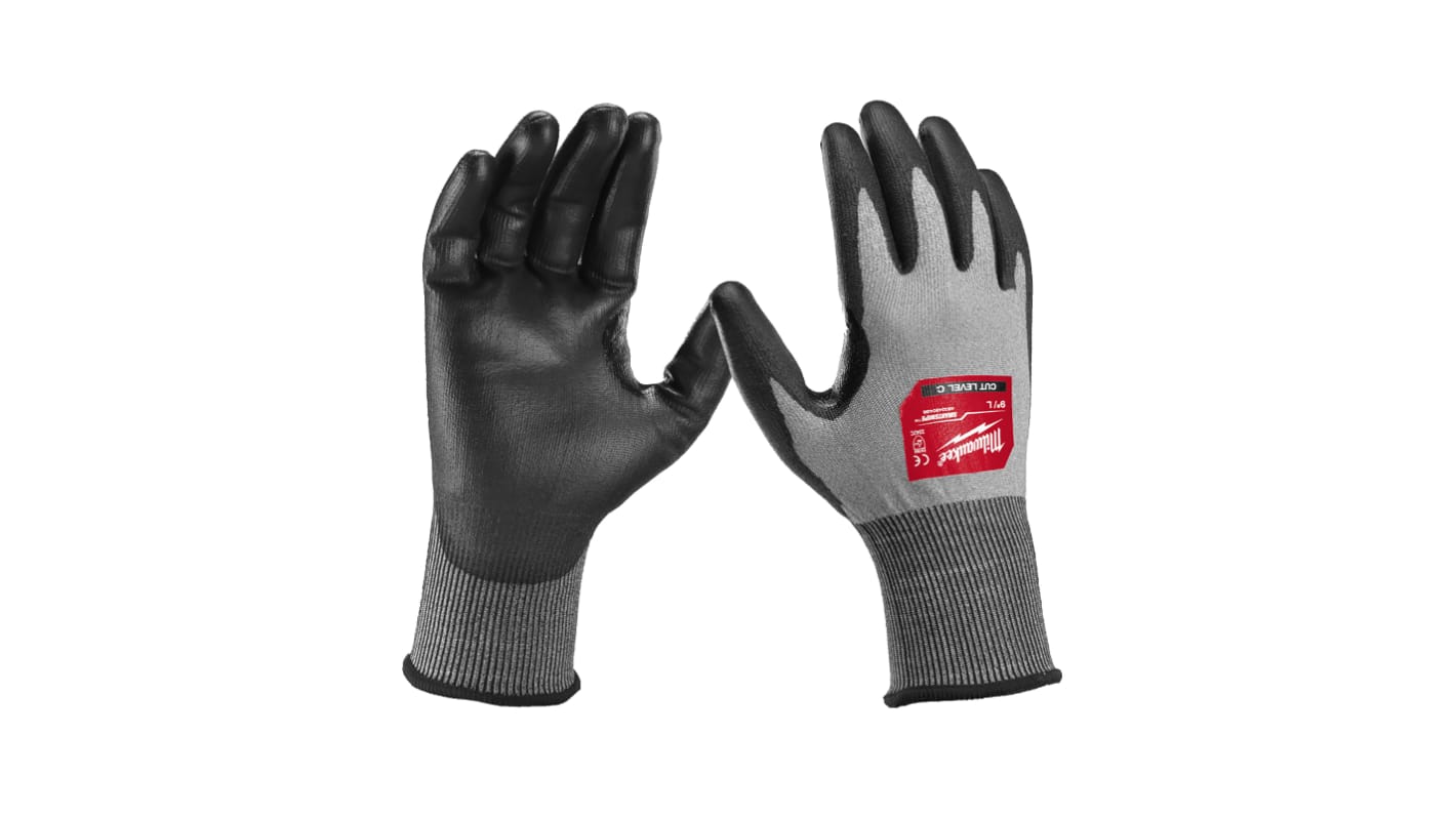 Milwaukee Grey Polyurethane General Purpose Gloves, Size 9, Polyurethane Coating