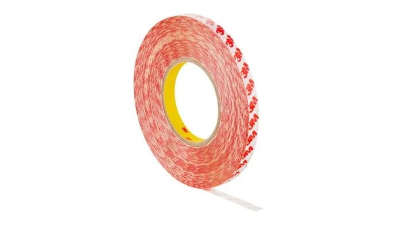 3M White Double Sided Polyester Tape, 0.2mm Thick, Polyester Film Backing, 12mm x 50m