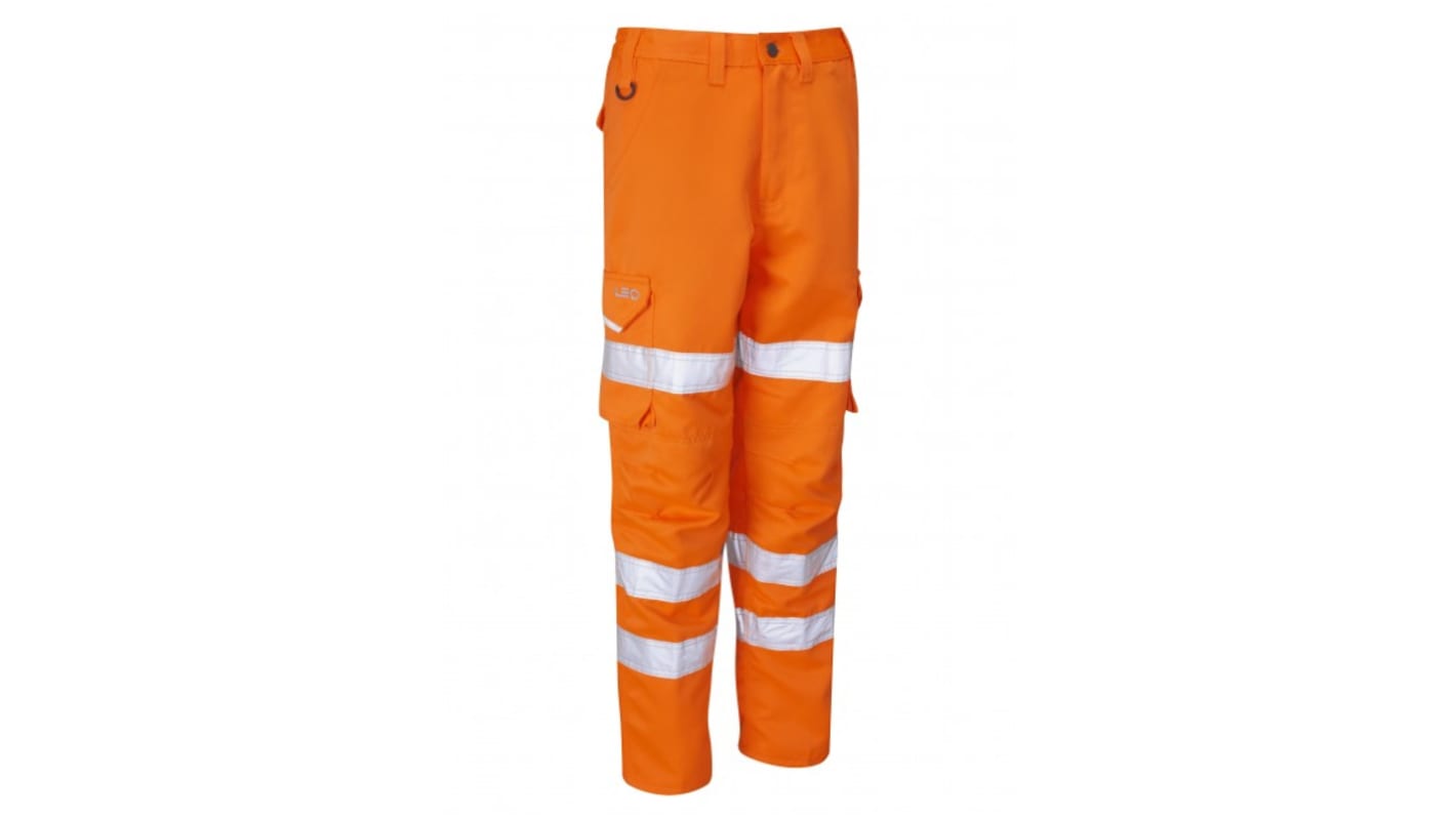 Leo Workwear CL01-O Damen Warnschutzhose, Baumwolle, Polyester Orange, Größe 82 → 90cm x 29Zoll