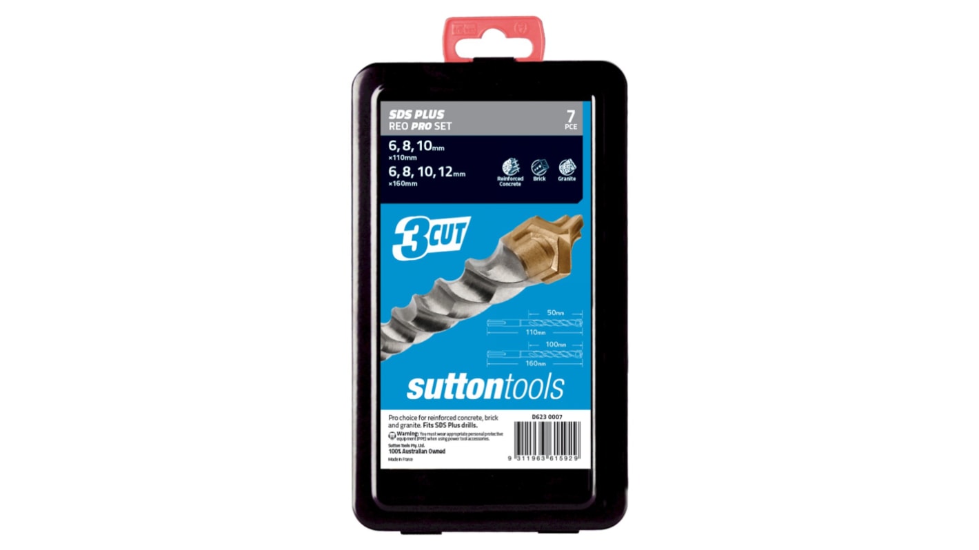Sutton Tools 7-Piece Masonry Drill Bit Set for Masonry, 12mm Max, 6mm Min, Tungsten Carbide Tip Bits