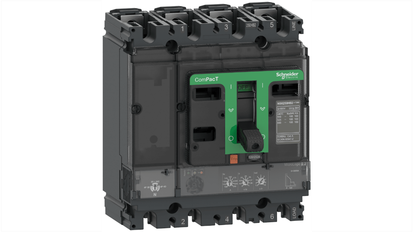 Schneider Electric, ComPacT New Generation MCCB 4P 100A, Fixed Mount