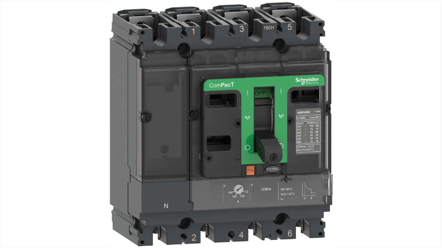 Schneider Electric ComPacT der neuen Generation NSX160H, Leistungsschalter MCCB 4-polig, 80A, Fest