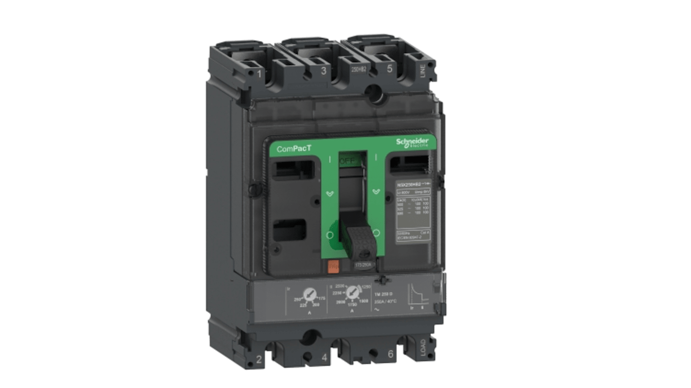 MCCB Schneider Electric, 3 Polos, 125A, Montaje fijo, Nueva generación ComPacT, NSX160N