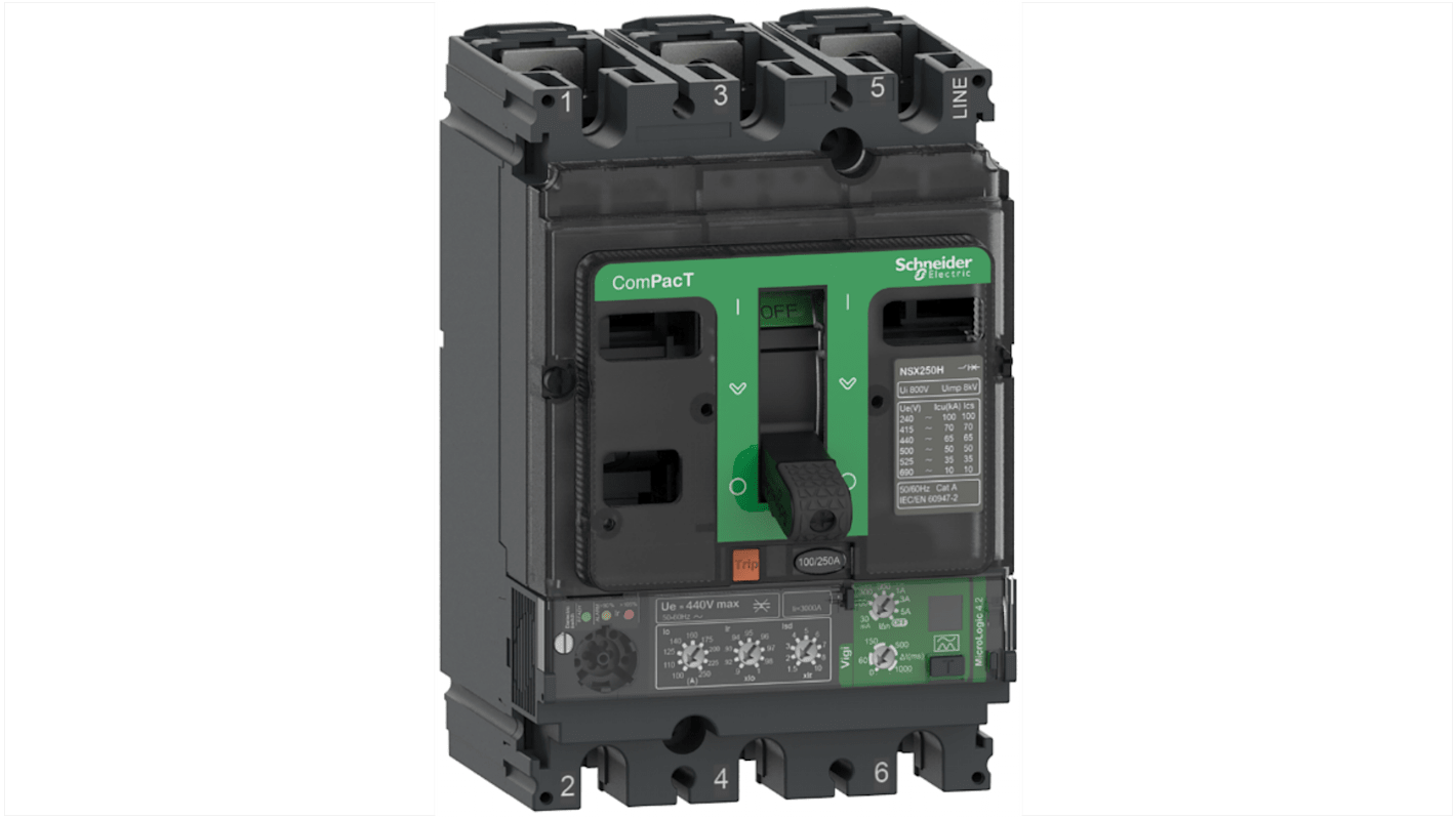 Schneider Electric, ComPacT MCCB 3P 100A, Fixed Mount