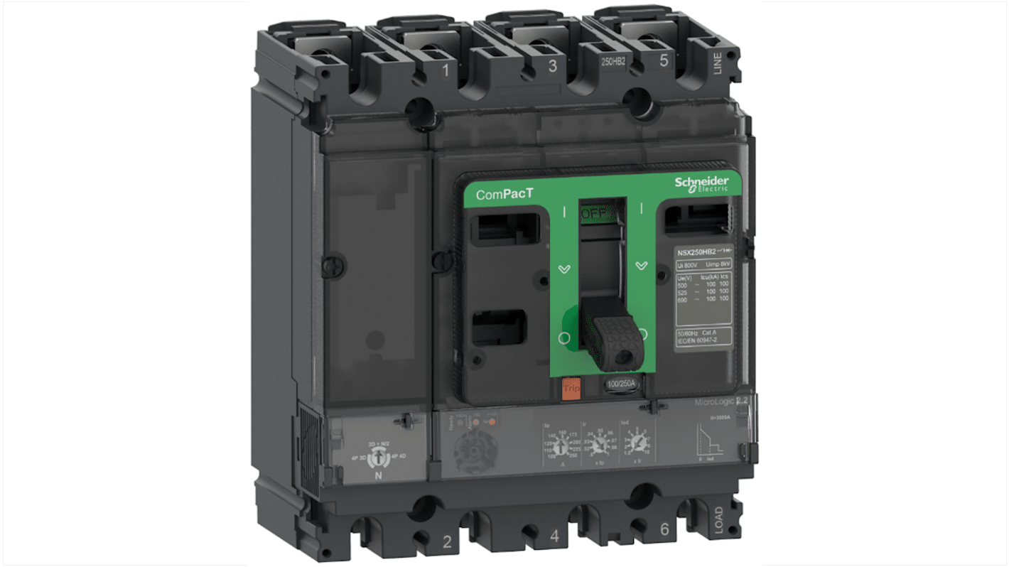 Schneider Electric, ComPacT MCCB 4P 100A, Fixed Mount
