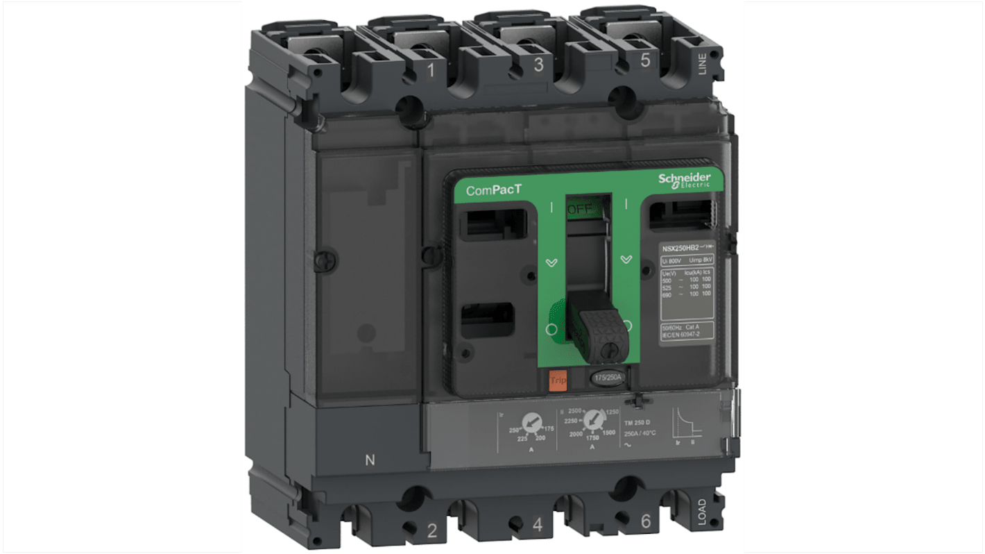 Schneider Electric, ComPacT MCCB 4P 250A, Fixed Mount