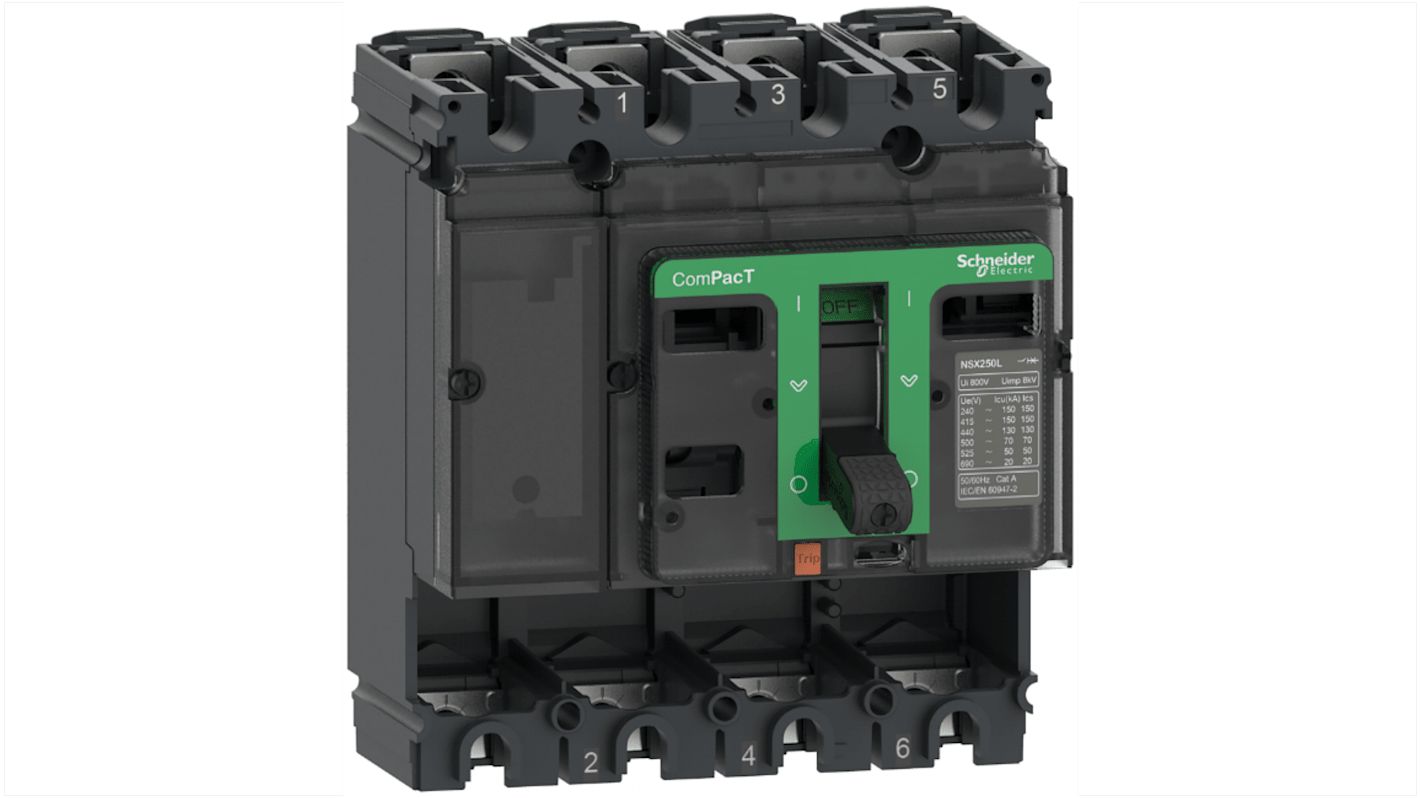 Disjoncteur Schneider Electric ComPacT 4 pôles, 250A, montage fixe