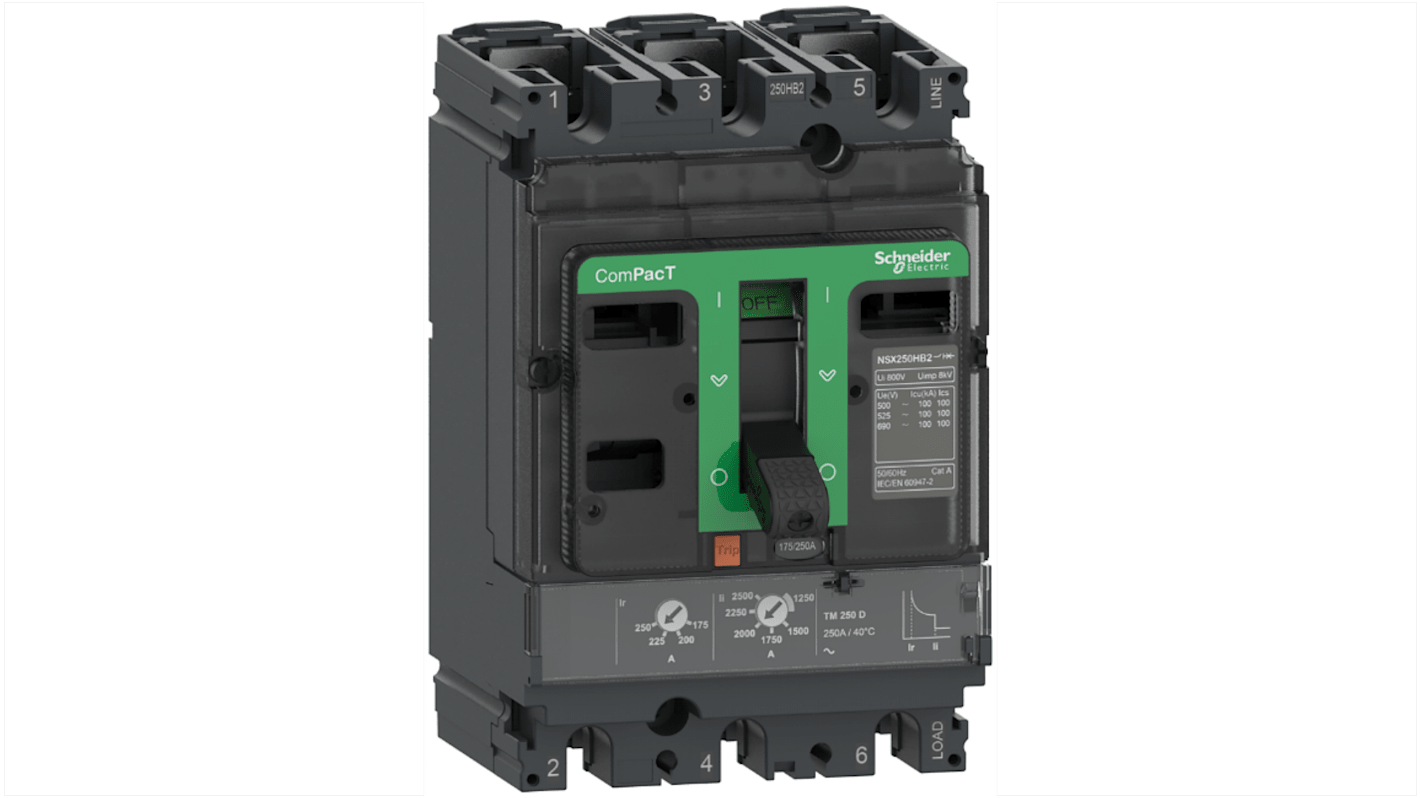 Schneider Electric, ComPacT MCCB 3P 250A, Fixed Mount