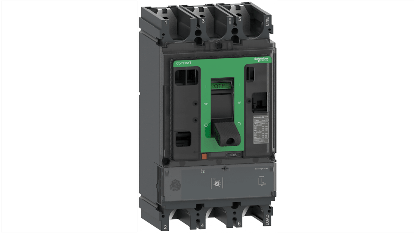 Schneider Electric, ComPacT MCCB 3P 500A, Fixed Mount