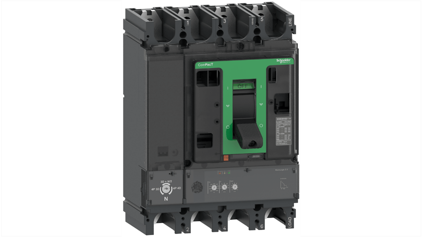 MCCB Schneider Electric, 4 Polos, 630A, Montaje fijo, ComPacT, NSX