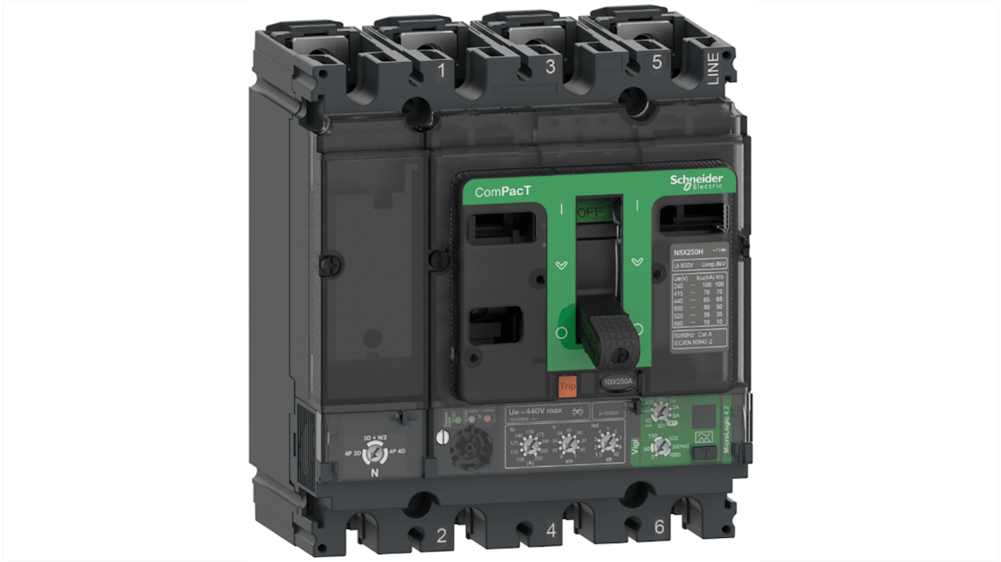 Schneider Electric, ComPacT MCCB 4P 100A, Fixed Mount