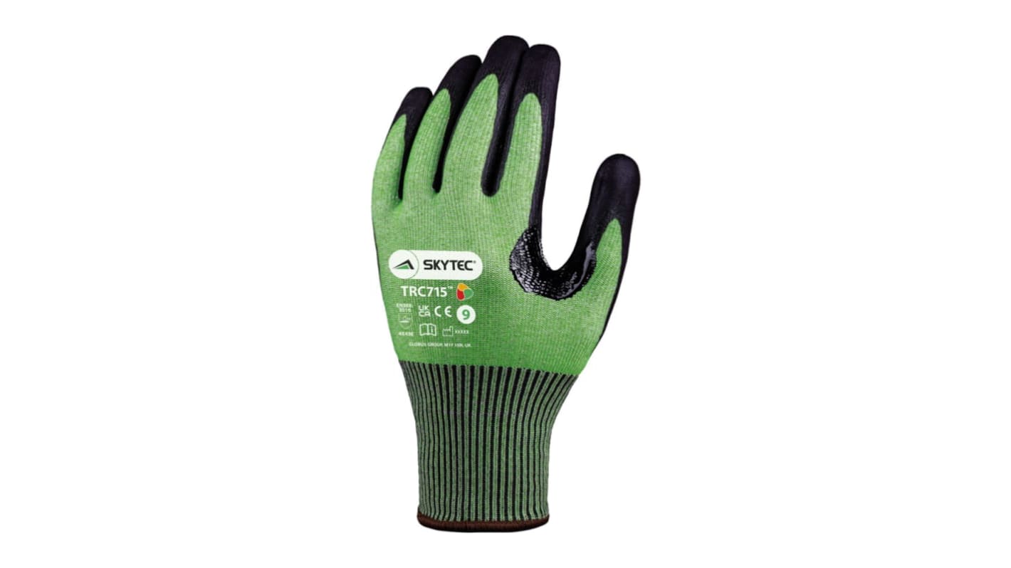 Skytec Black, Green Nylon Assembly, Automotive Industry, Construction, Emergency Services Work Gloves, Size 7, Foam