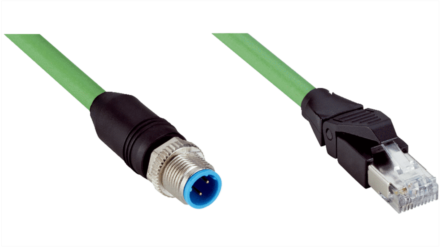 Sick Straight Male 4 Pin way M12 to Straight Male 4 Pin way RJ45 Connector & Cable, 20m