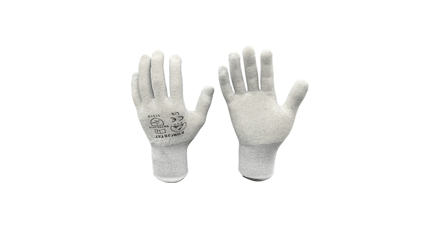 EUROSTAT Antistatische Handschuhe, Größe 5, ESD-Sicherheit, Polyester Grau 1Paar Stk.
