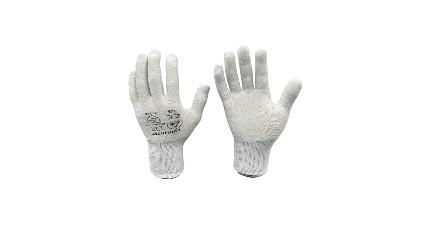 EUROSTAT Antistatische Handschuhe, Größe 11, ESD-Sicherheit, Polyester Grau 1Paar Stk.