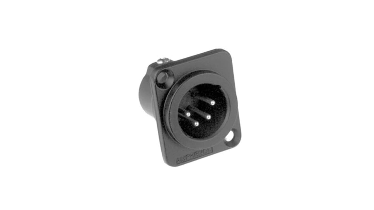 Amphenol Industrial Chassis Mount XLR Connector, Male, IP40, 133 V, 4 Way, Silver Plating