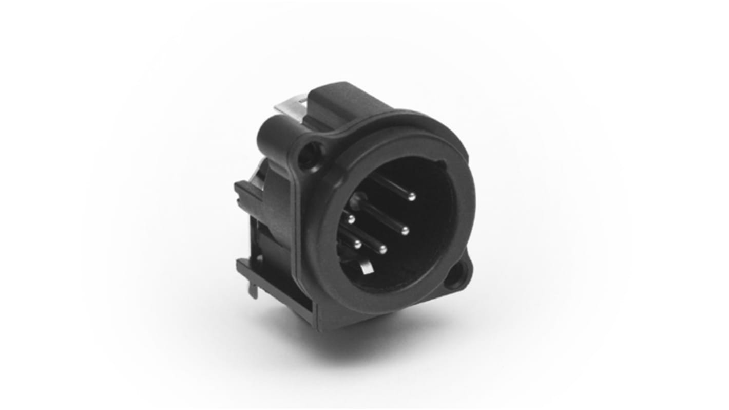 Amphenol Industrial Chassis Mount XLR Connector, Horizontal, Male, IP40, 133 V, 5 Way, Gold over Nickel Plating