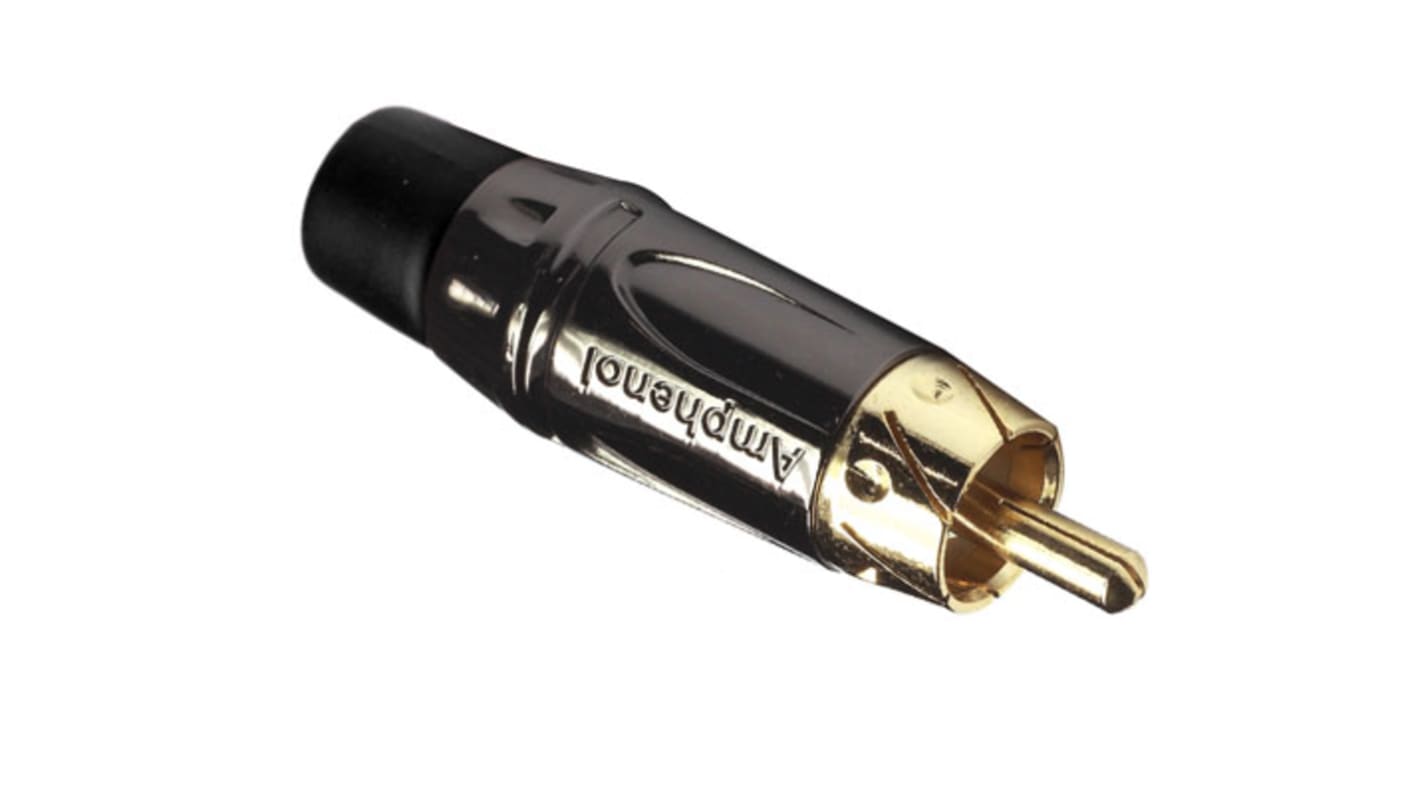 Amphenol Industrial Black Chrome Cable Mount RCA Plug, Gold, 10A