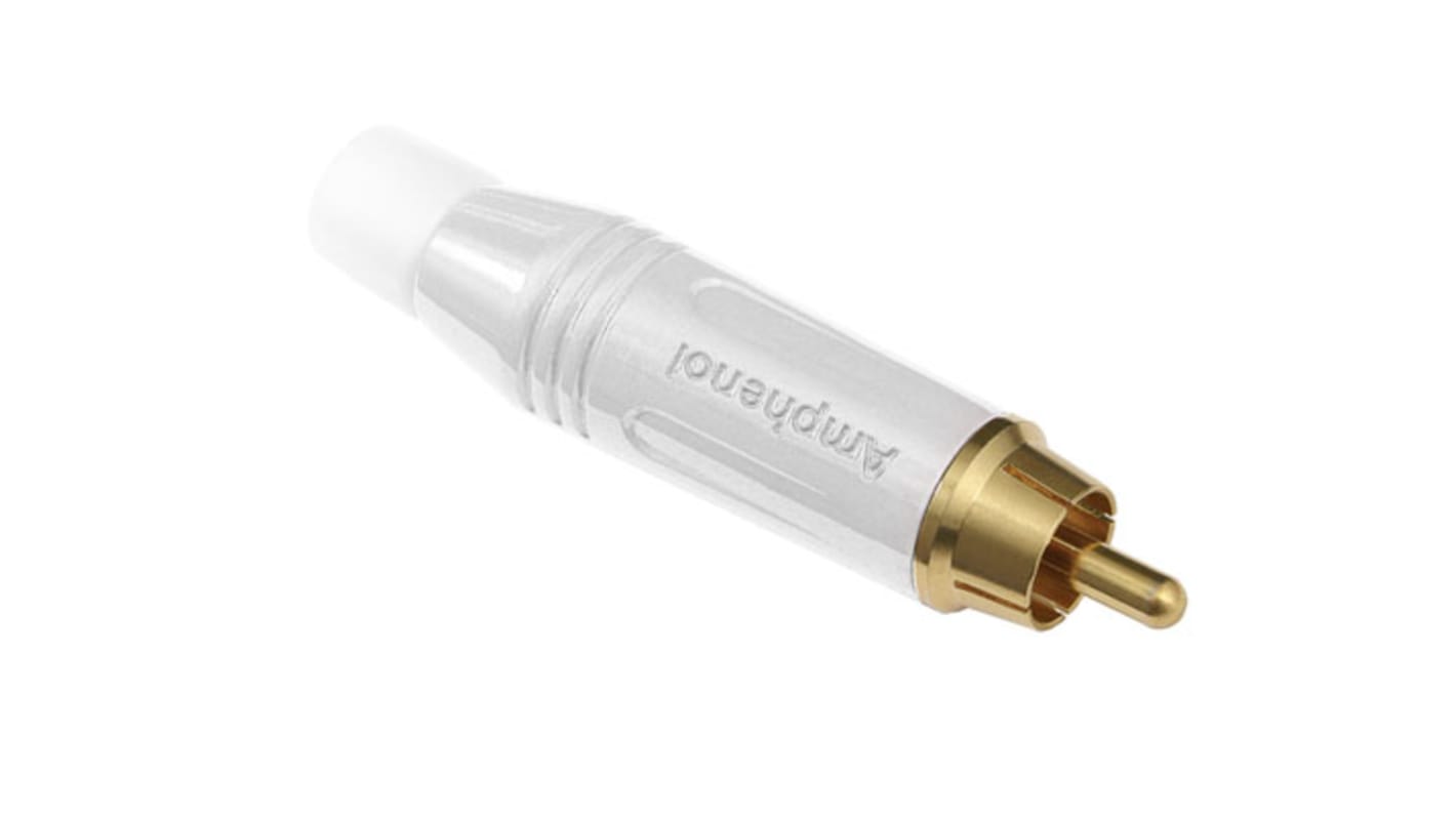 Amphenol Industrial White Cable Mount RCA Plug, Gold, 10A