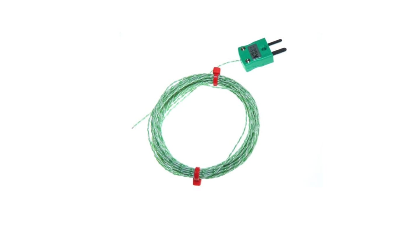 RS PRO K型外露结点热电偶, 探头Φ1/0.2mm x 1m, 可测+250°C, 线长1m, 微型插头接端, 聚四氟乙烯探头
