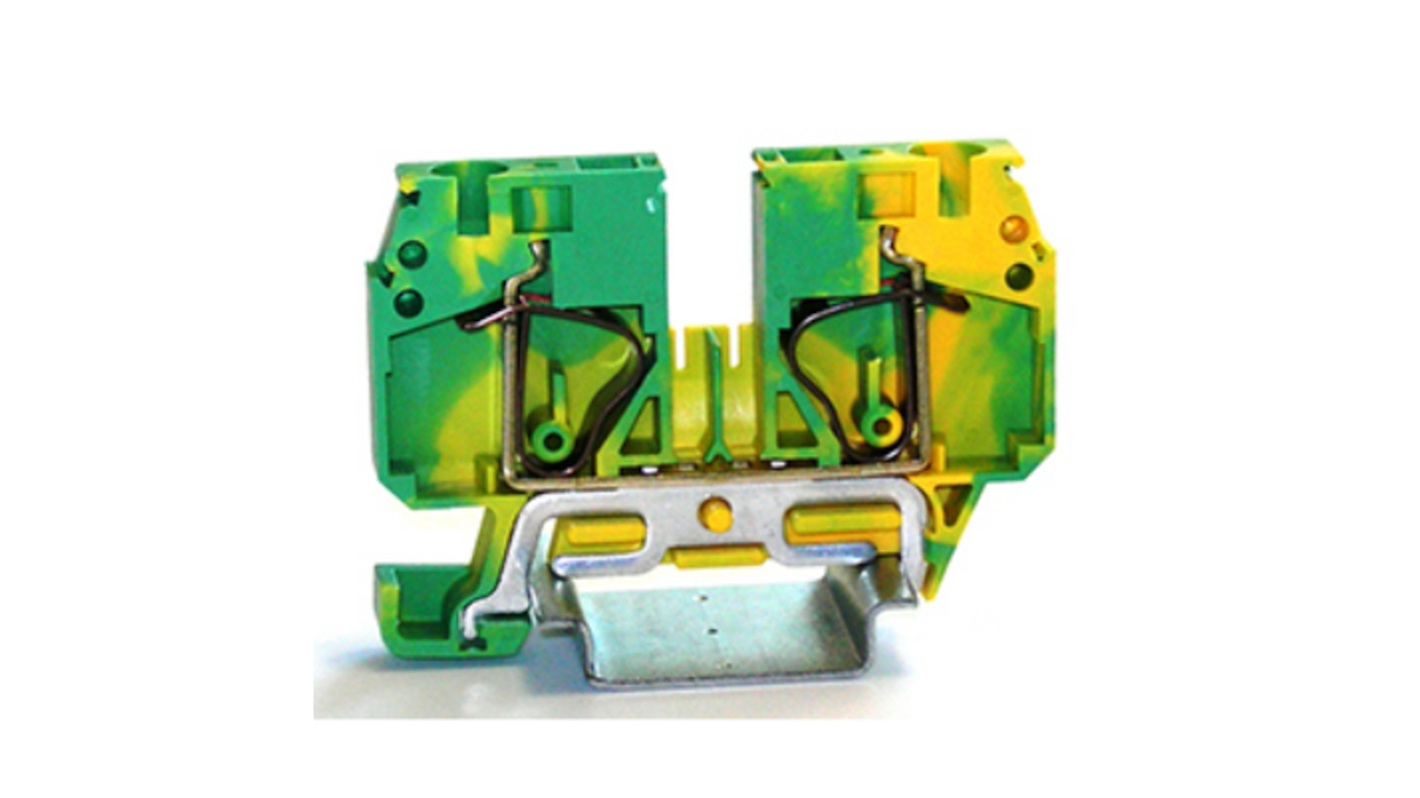 RS PRO 1-Way DIN Rail Earth Terminal Block, 10mm², 22 → 8 AWG Wire, Spring, PA 66 Housing