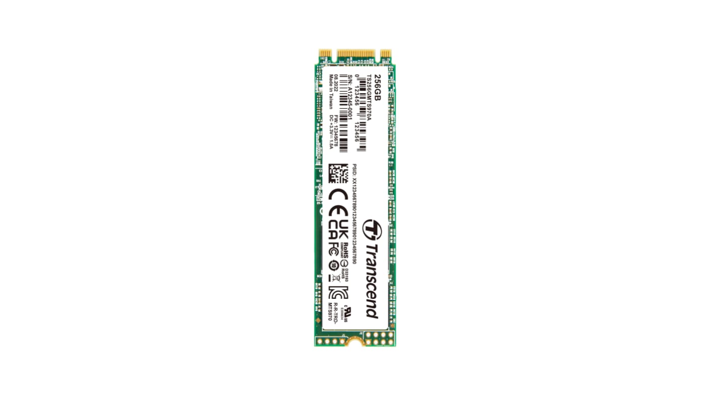 Disco duro SDD interno M.2 2280 Transcend de 256 GB, SATA III, 3D TLC, para aplicaciones industriales