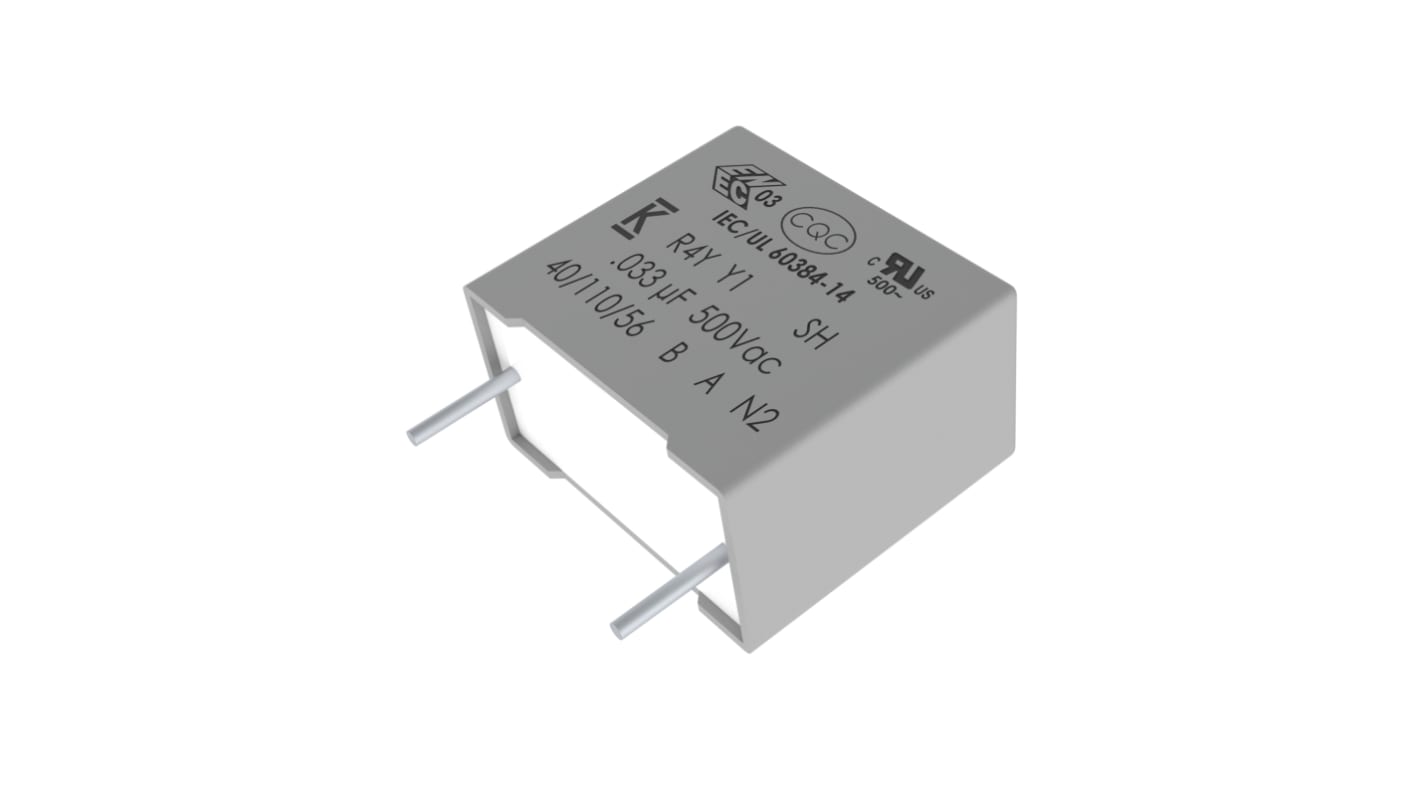 KEMET R4Y Polypropylene Film Film Capacitor, 500V dc, ±10%, 1nF, Through Hole
