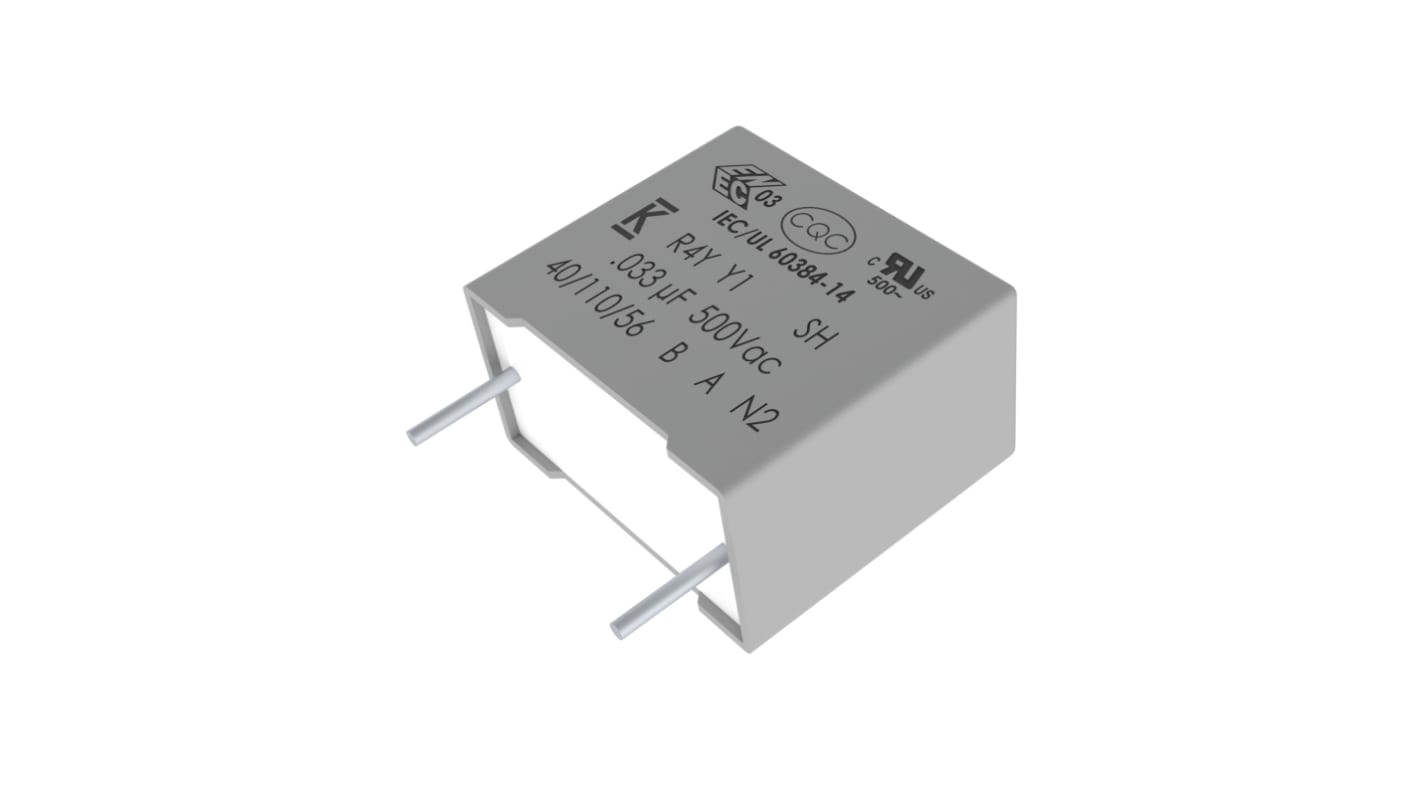 Condensador de película KEMET, 1.5nF, ±10%, 500V dc, Montaje en orificio pasante