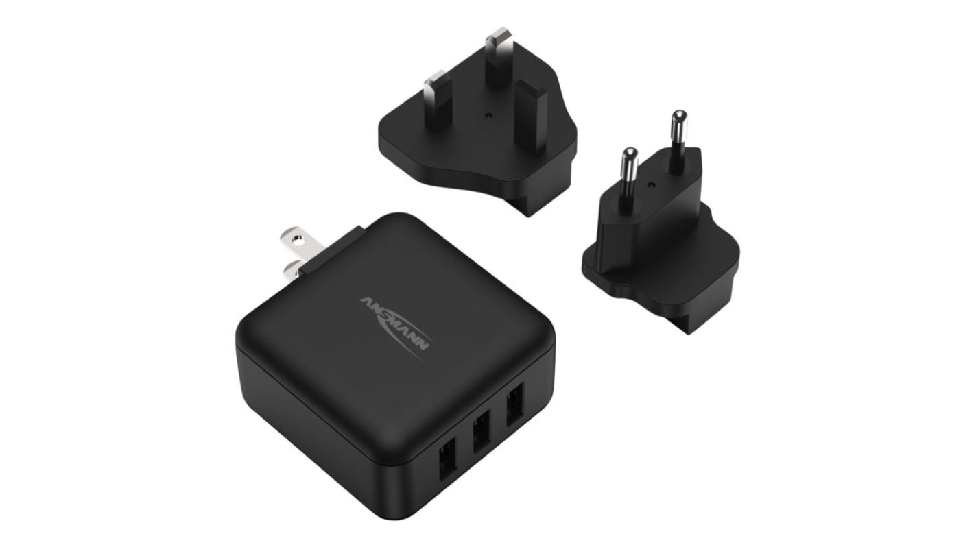 Ansmann TC315 3-Kanal Steckernetzteil AC/DC-Adapter 15W, 100 → 240V, 5V dc / 3A, EU-Netzstecker, UK-Stecker,