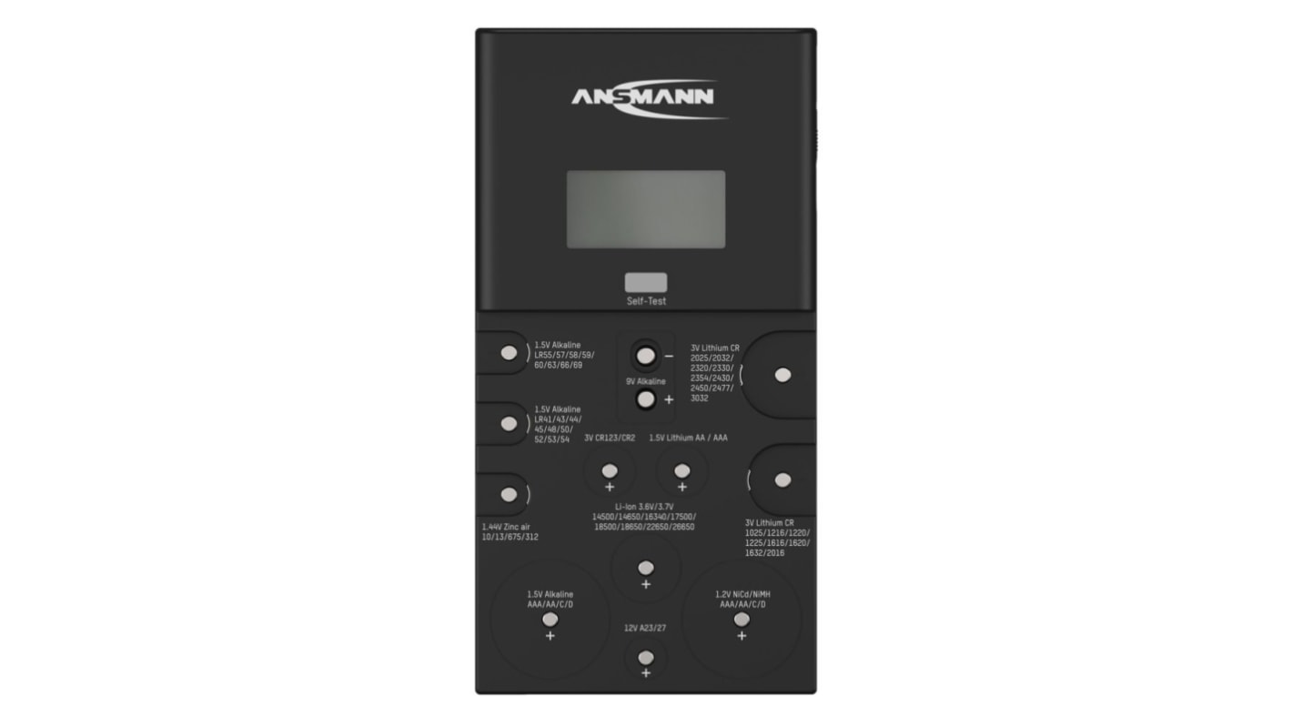Ansmann 1900-0100-520 Battery Tester Coin Cell, 9V, AA, AAA, C, D, CR123A, CR2, A23, Li-Ion 14500-26650