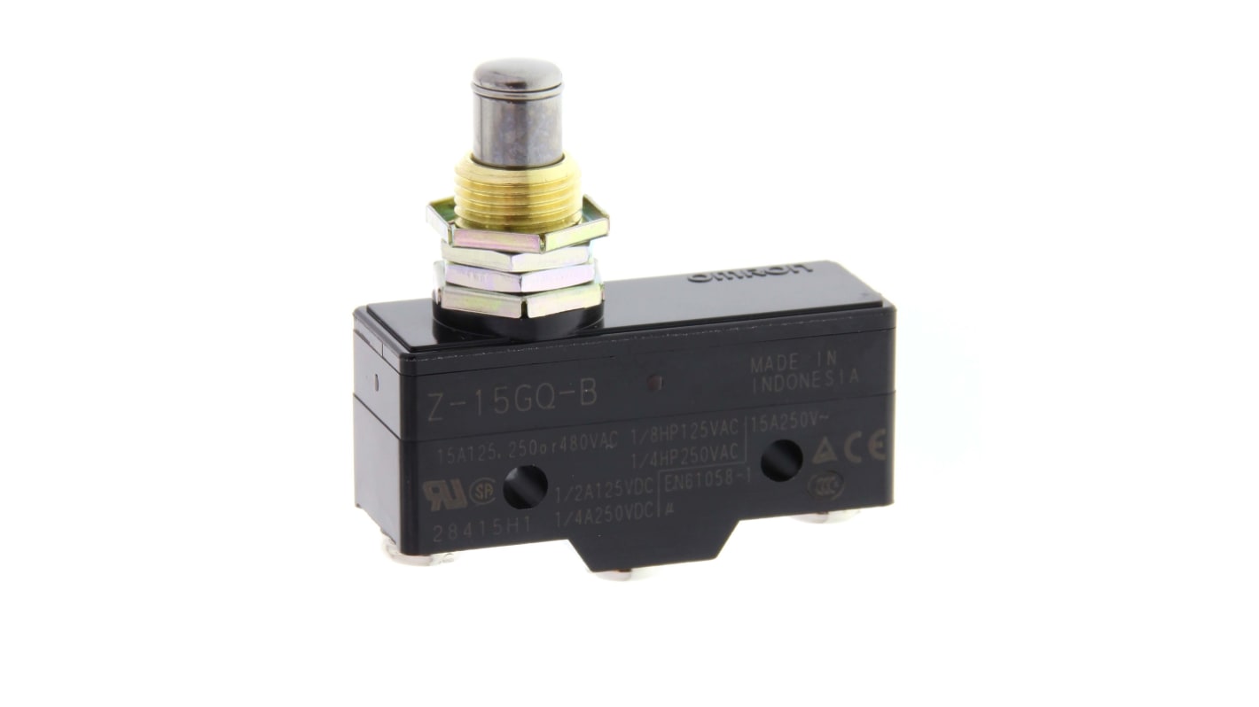 Omron Plunger Limit Switch, NO/NC, IP00, SPDT, Thermosetting Resin Housing, 500V ac Max, 15A Max