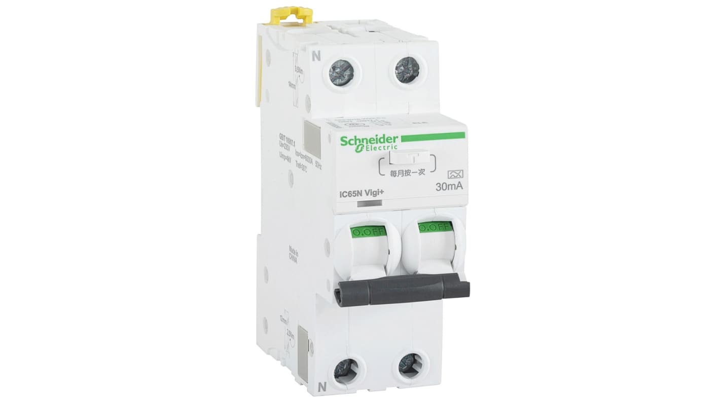 Schneider Electric 16A 2P, 30mA C型剩余电流动作断路器, IC65N Vigi+系列