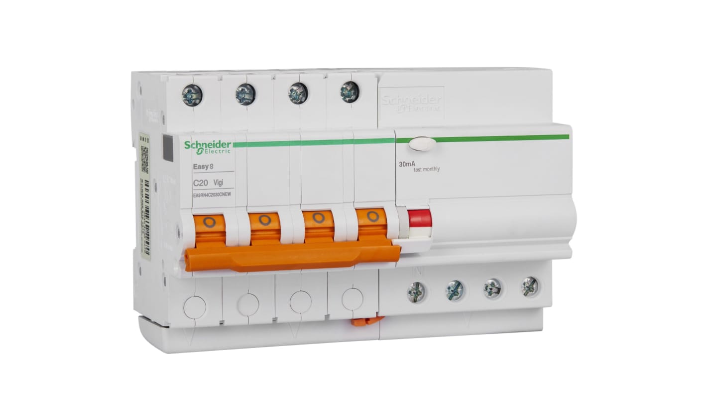 Schneider Electric 20A 4P, 30mA C型剩余电流动作断路器, EA9R系列