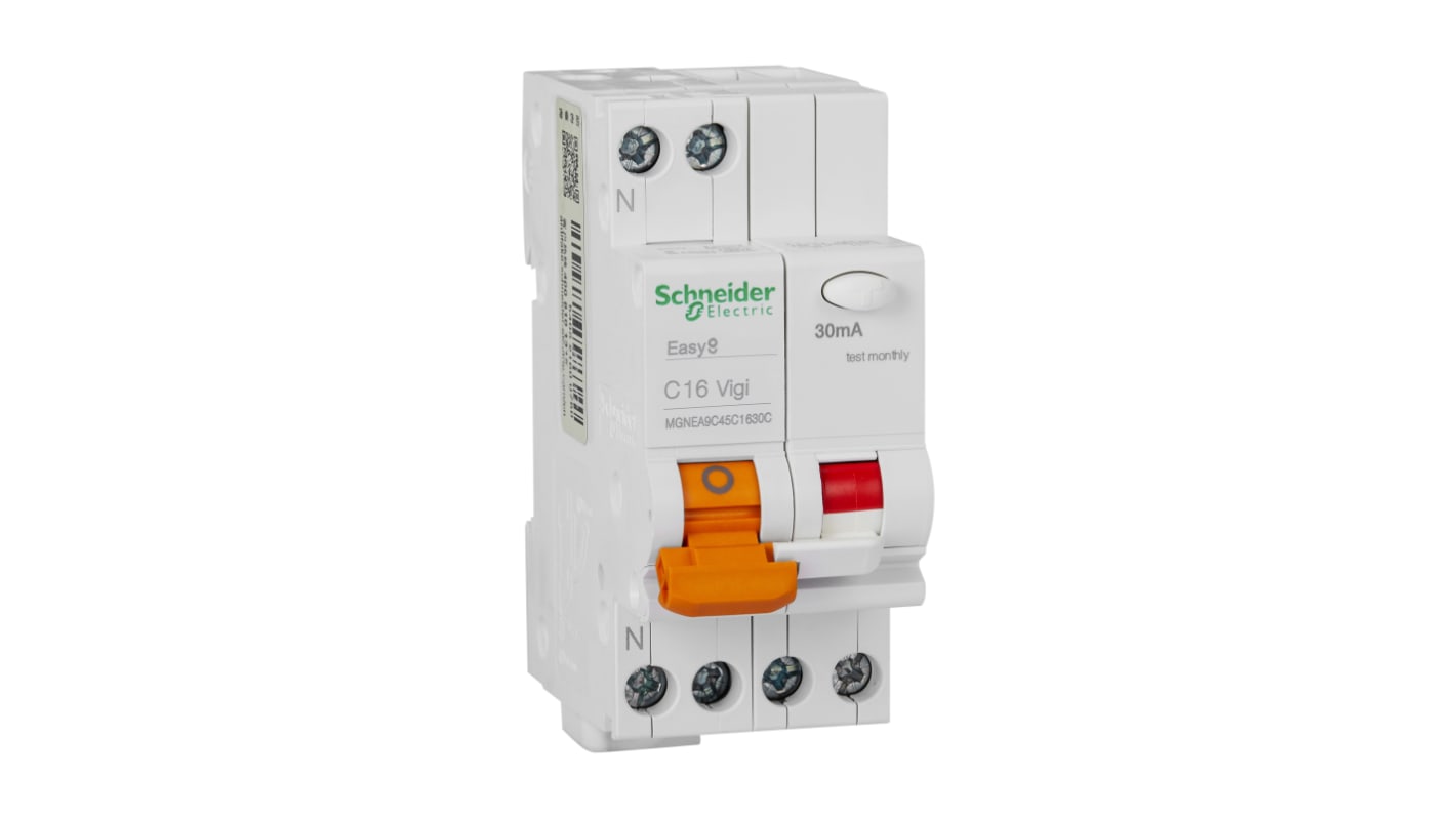Schneider Electric 16A 1P+NP, 30mA C型剩余电流动作断路器, EA9C45系列
