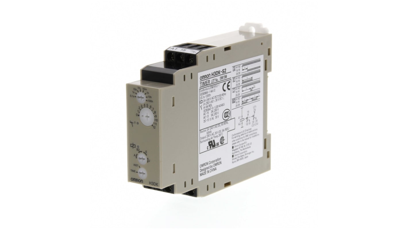 Timer Relay Omron, intervallo 0.1s → 1200h, 2 poli, DPDT, Guida DIN