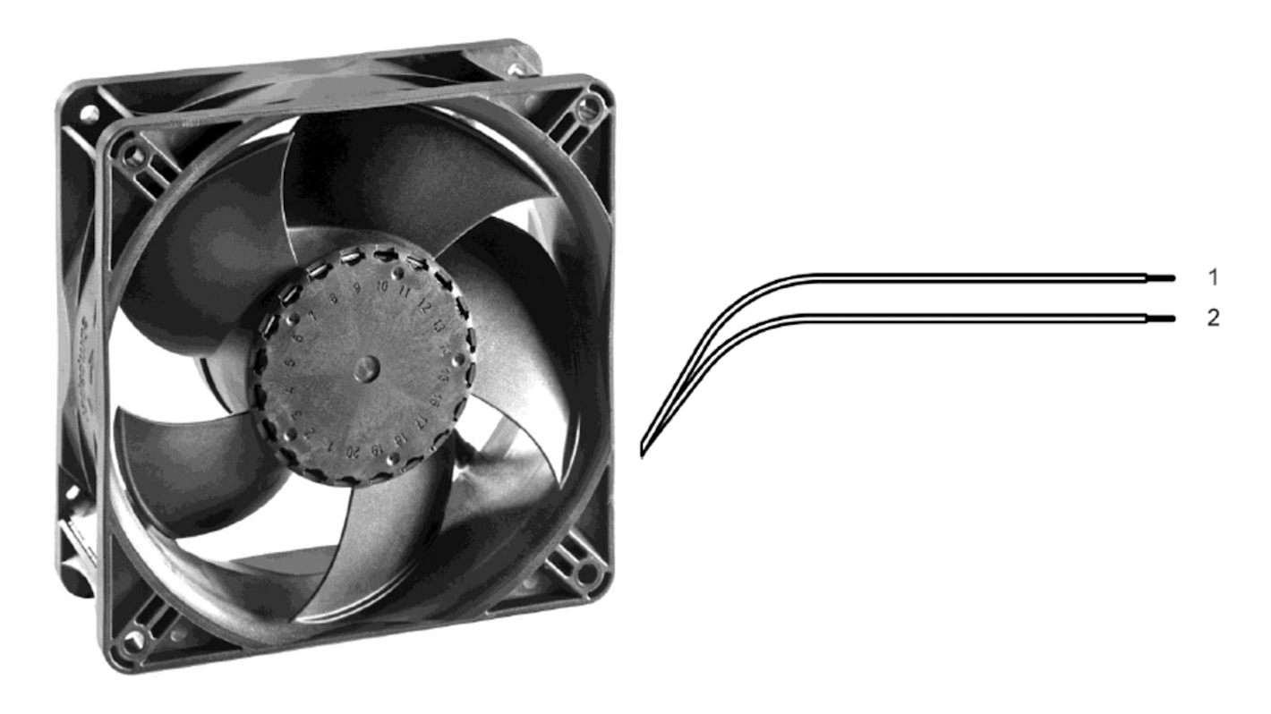 ebm-papst AxiACi 120 Series Axial Fan, 115 V ac, 230 V ac, AC Operation, 110m³/h, 3.6W, IP65, 120 x 120 x 38mm