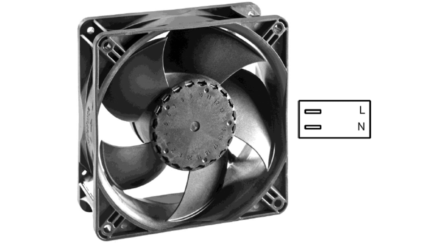 Ventola assiale in c.a. ebm-papst AxiACi 120, 138m³/h, 115 V AC, 230 V AC, 120 x 120 x 38mm, Ø 0.0mm