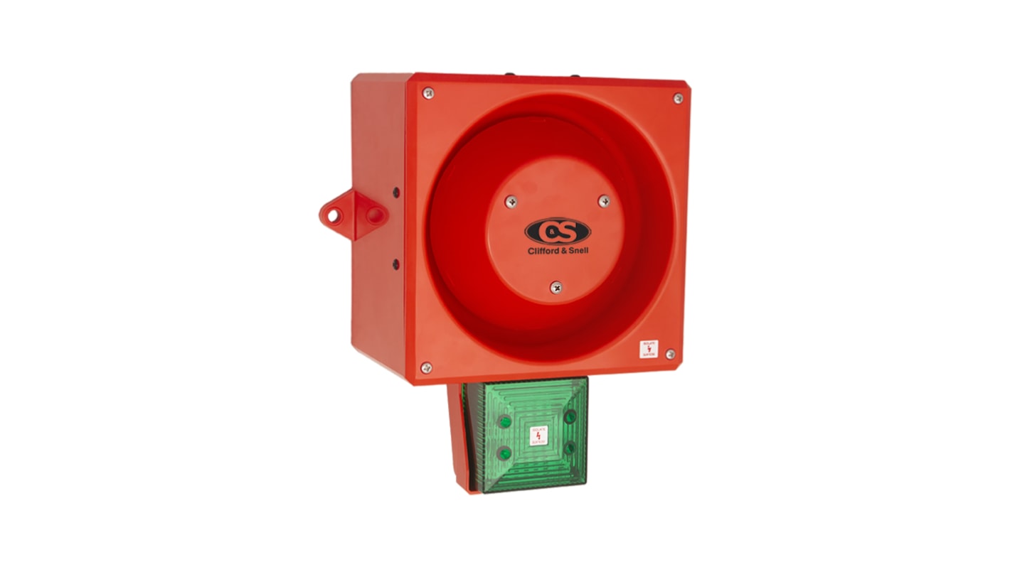 Clifford & Snell YL80 Hi Vis Series Green Sounder Beacon, 48 V dc, IP66, Wall or Bulkhead, 116dB at 1 Metre