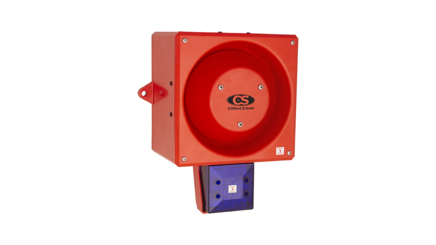 Clifford & Snell YL80 Hi Vis Series Blue Sounder Beacon, 48 V dc, IP66, Wall or Bulkhead, 116dB at 1 Metre