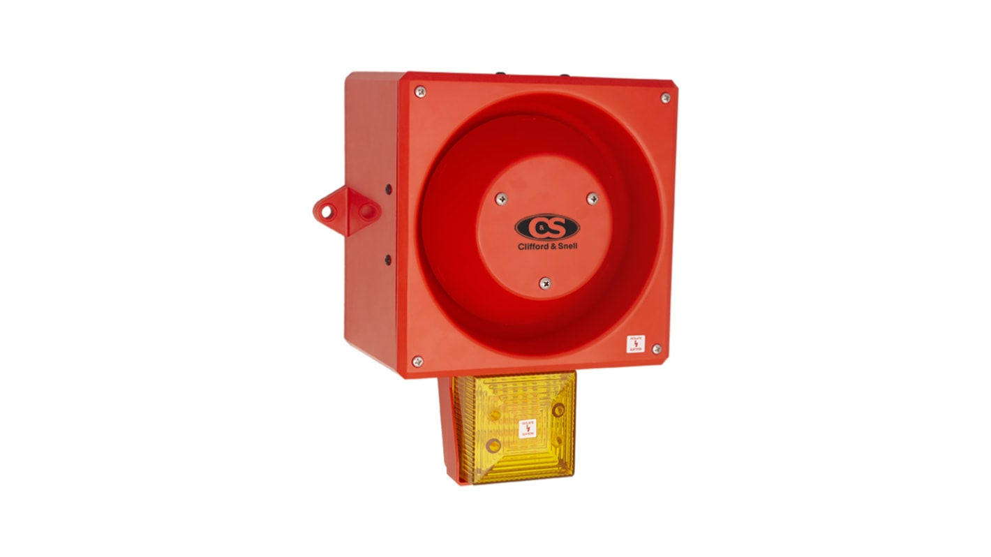 Clifford & Snell YL80 Hi Vis Series Yellow Sounder Beacon, 48 V dc, IP66, Wall or Bulkhead, 116dB at 1 Metre