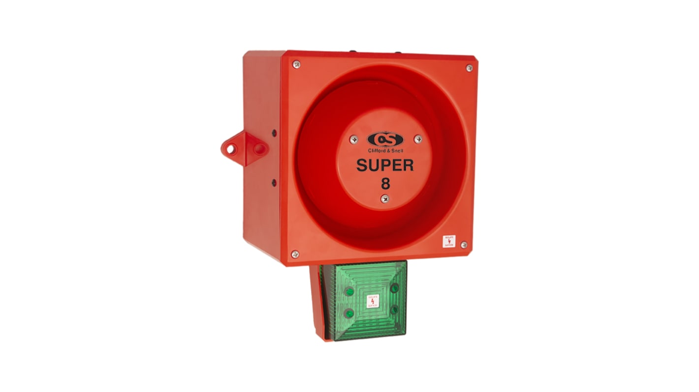 Clifford & Snell YL80 Hi Vis Series Green Sounder Beacon, 48 V dc, IP66, Wall or Bulkhead, 120dB at 1 Metre