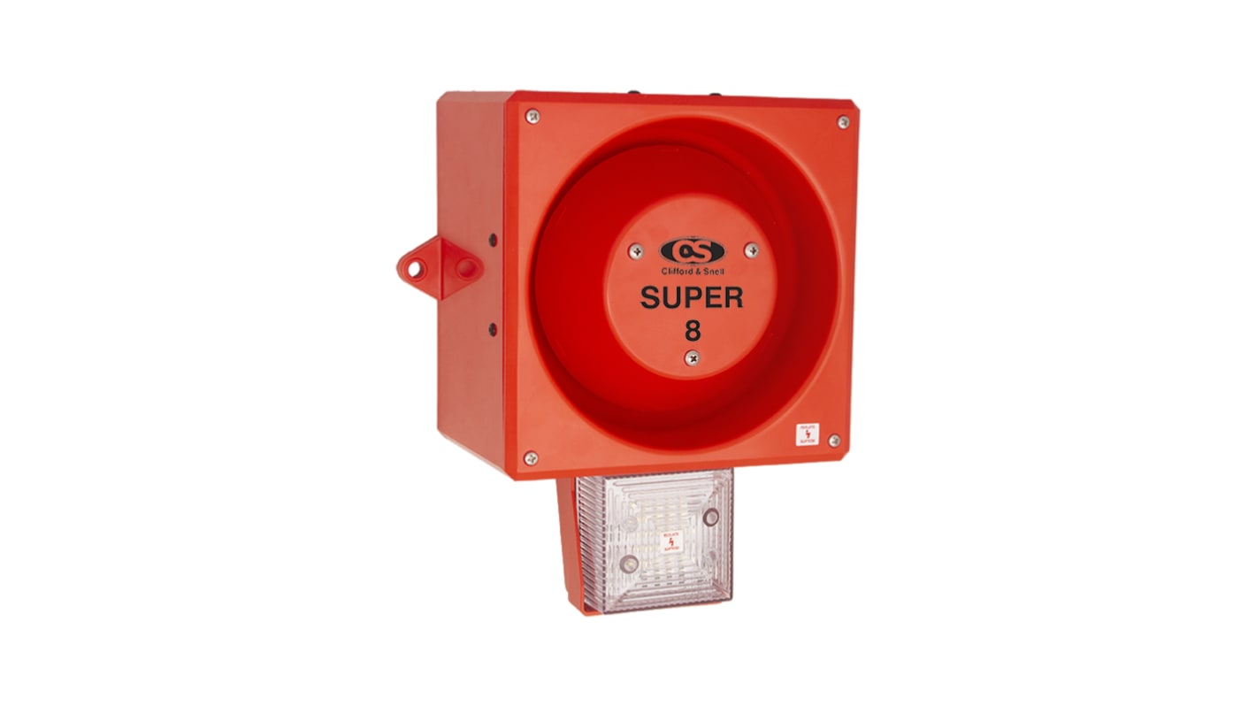 Clifford & Snell YL80 Hi Vis Series Clear Sounder Beacon, 48 V dc, IP66, Wall or Bulkhead, 120dB at 1 Metre